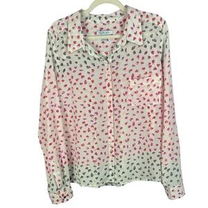 Charlie Jade 100% Silk Multicolor Brushstroke Long Sleeve Large Blouse